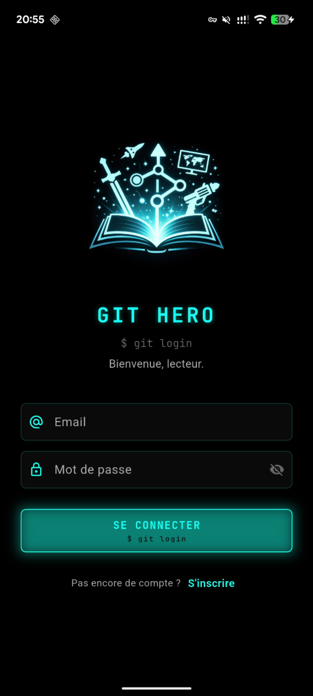 Git Hero — ecran de connexion