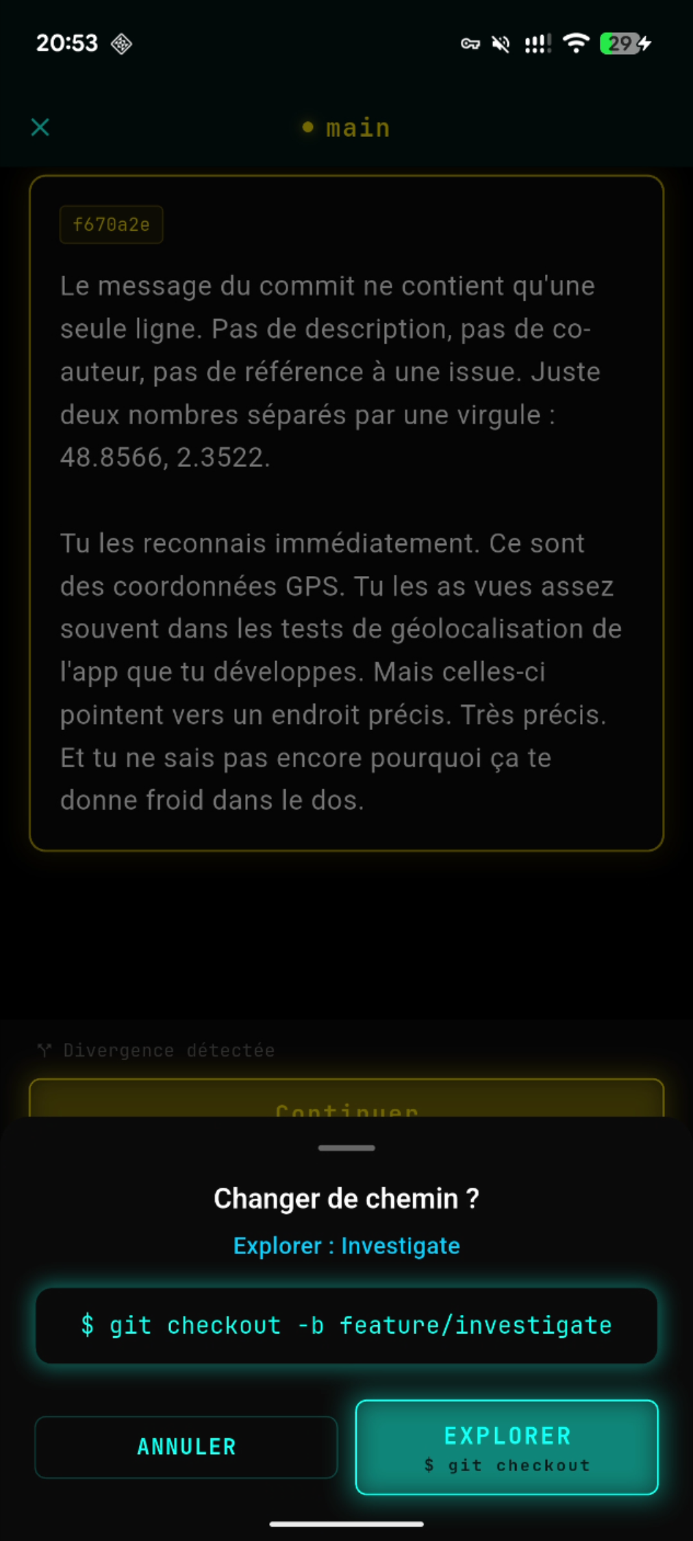 Confirmation de branche