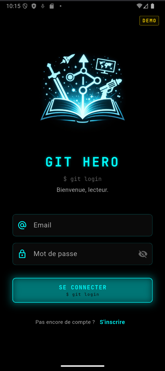 Git Hero — ecran de connexion